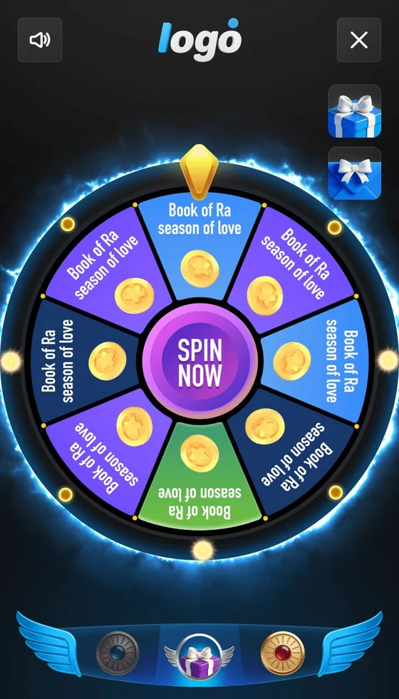 Ruleta con borde azul luminoso e indicadores de nivel
