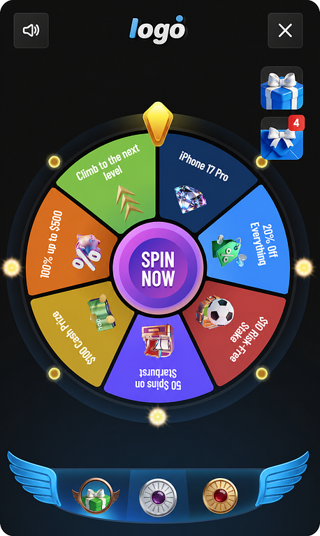 Mobile wheel of fortune widget showing daily gifts and additional spins